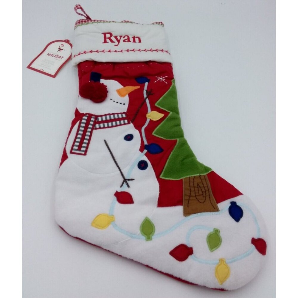 Pottery Barn Kids Ryan Christmas Stocking Snowman Holiday Xmas Quilted Red